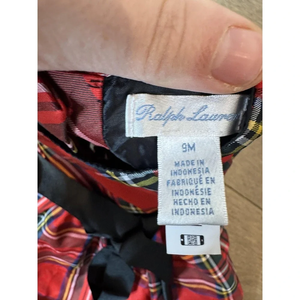 Ralph Lauren Dress Set Girls 9M Red Tartan Plaid Bow Sash Bloomers Holiday Party